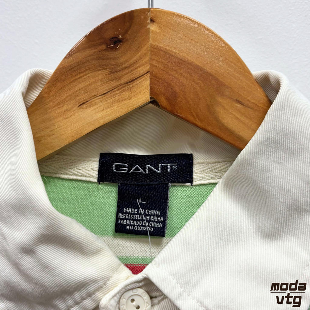 Vintage Y2K GANT Rugby Polo Brown Green Large Striped Retro