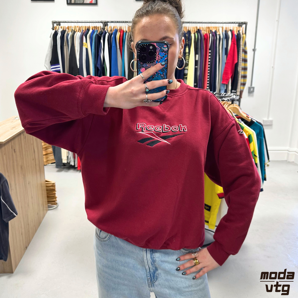 Vintage 90s Reebok Sweatshirt Burgundy Large Retro Unisex