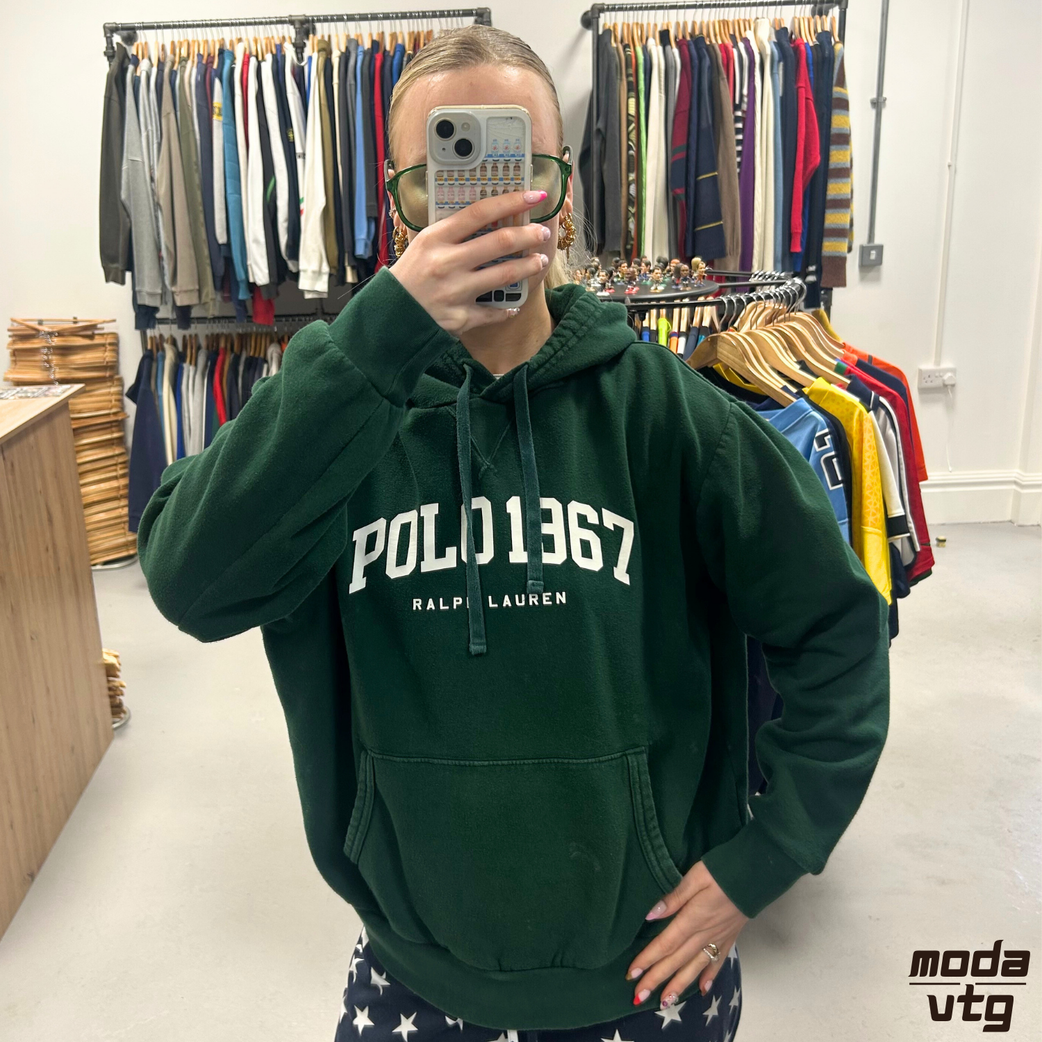 Vintage Y2K Ralph Lauren Hoodie Green Medium Retro Unisex