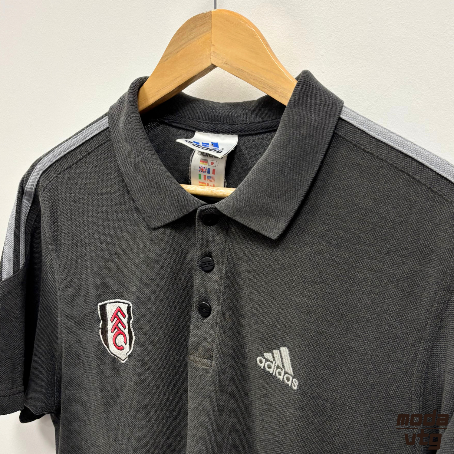 Vintage 90s Fulham FC Polo Grey Medium Adida