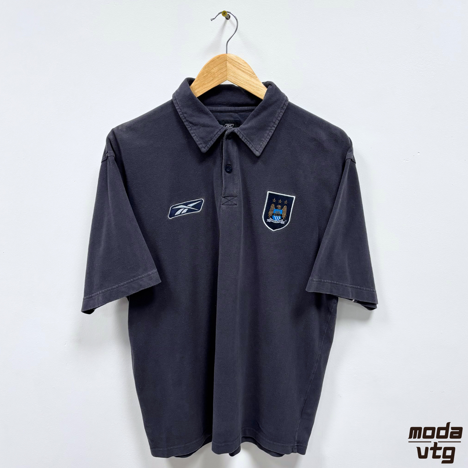Vintage Y2K Manchester City Polo Grey Large Reebok Retro