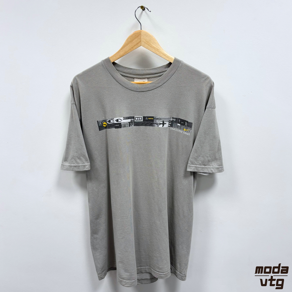 Vintage 90s Nike Challenge Court Grey T-Shirt Large Summer Holiday Graphic