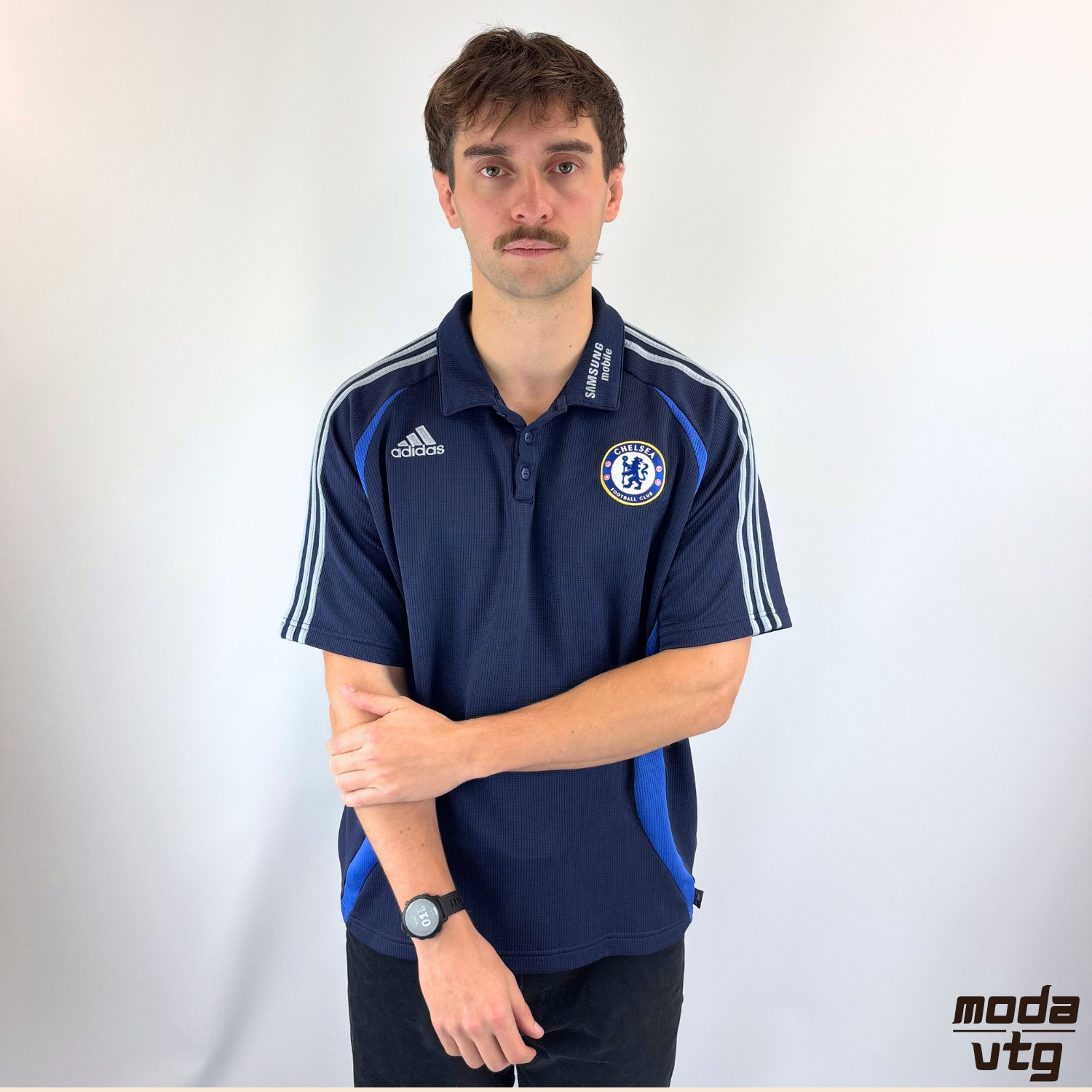 Vintage Y2K Chelsea FC Adidas Polo Navy Large