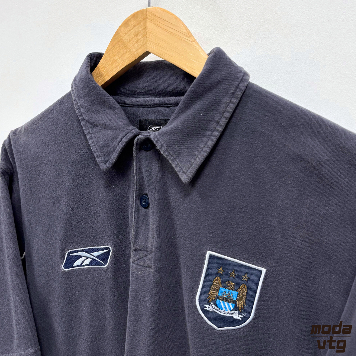 Vintage Y2K Manchester City Polo Grey Large Reebok Retro