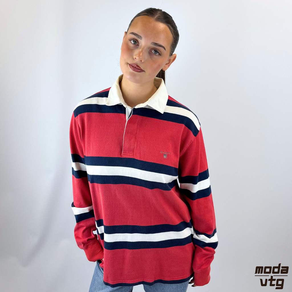 Vintage Y2K GANT Rugby Polo Red Medium Striped