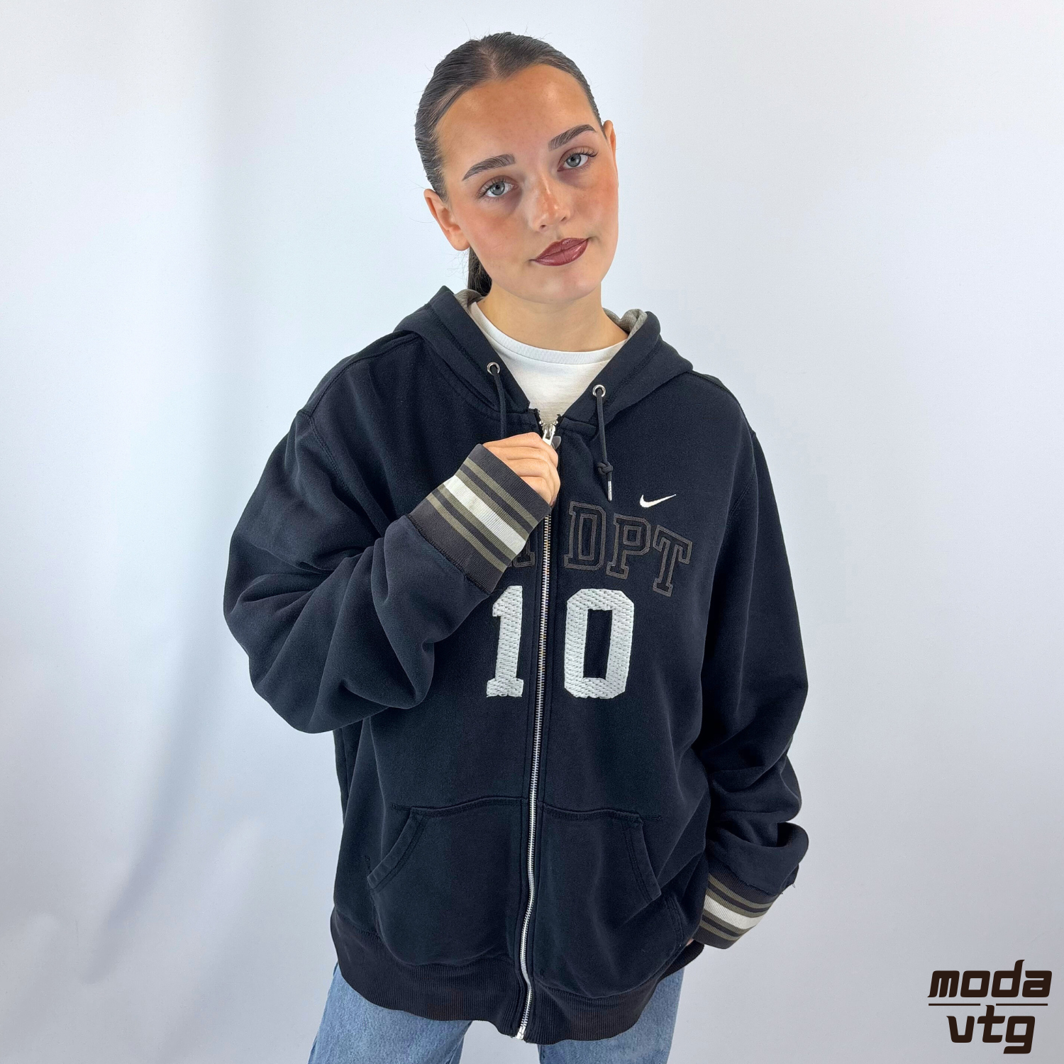 Vintage Y2K Nike Hoodie Navy Large Full Zip Embroidered