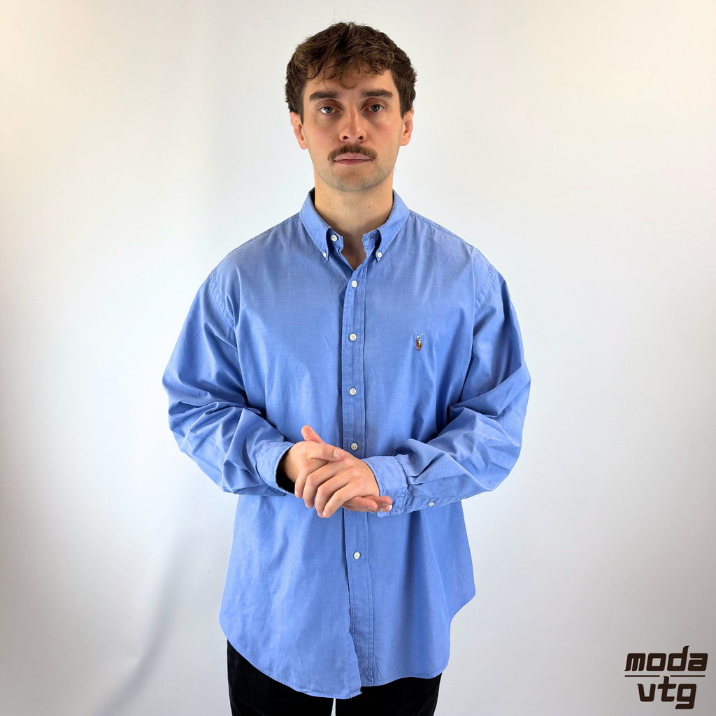 Vintage 90s Ralph Lauren Shirt Blue XL Yarmouth Cotton