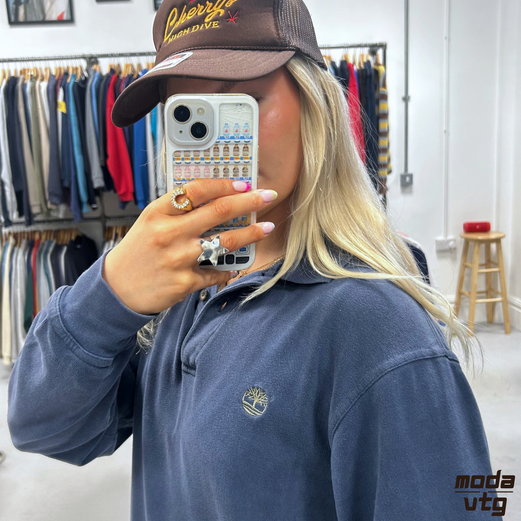 Vintage 90s Navy Timberland Polo Navy Medium Retro Long Sleeve