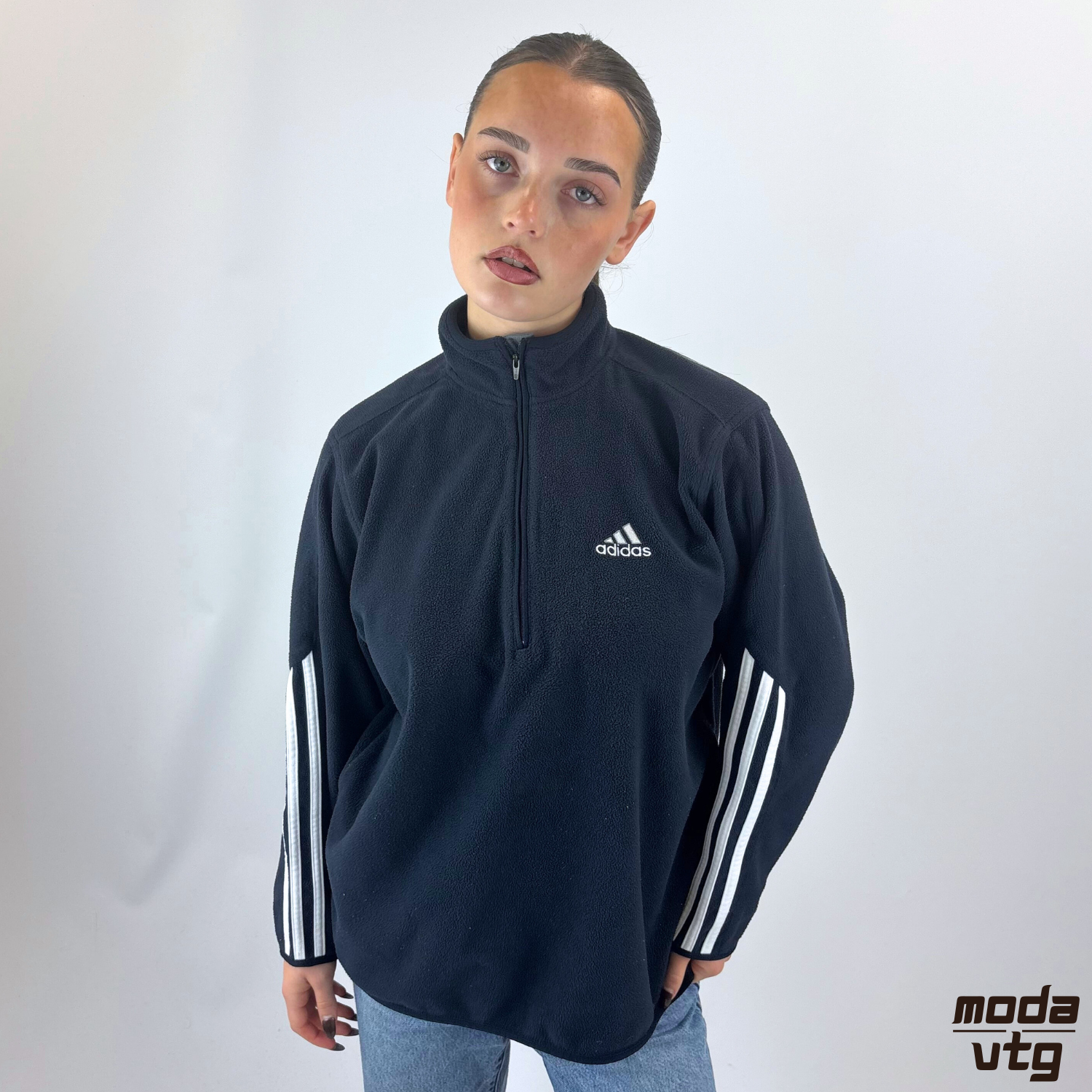 Vintage 90s Adidas Fleece Navy Small Quarter Zip