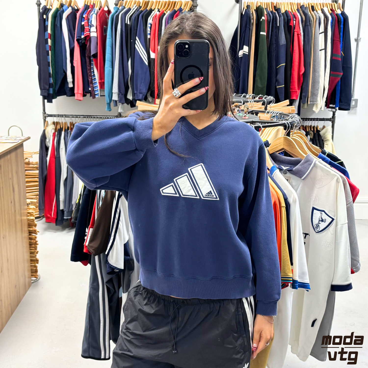 Vintage Y2K Adidas Sweatshirt Navy XS Retro Unisex