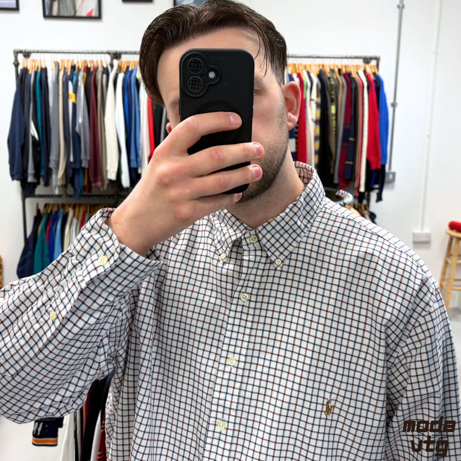 Vintage Y2K Ralph Lauren Shirt White XXL Retro Cotton Gingham