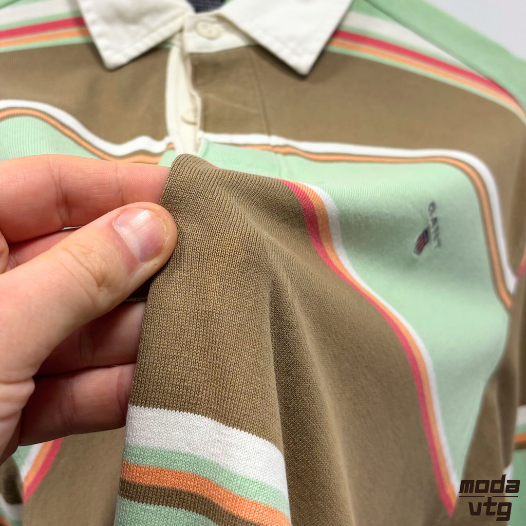 Vintage Y2K GANT Rugby Polo Brown Green Large Striped Retro