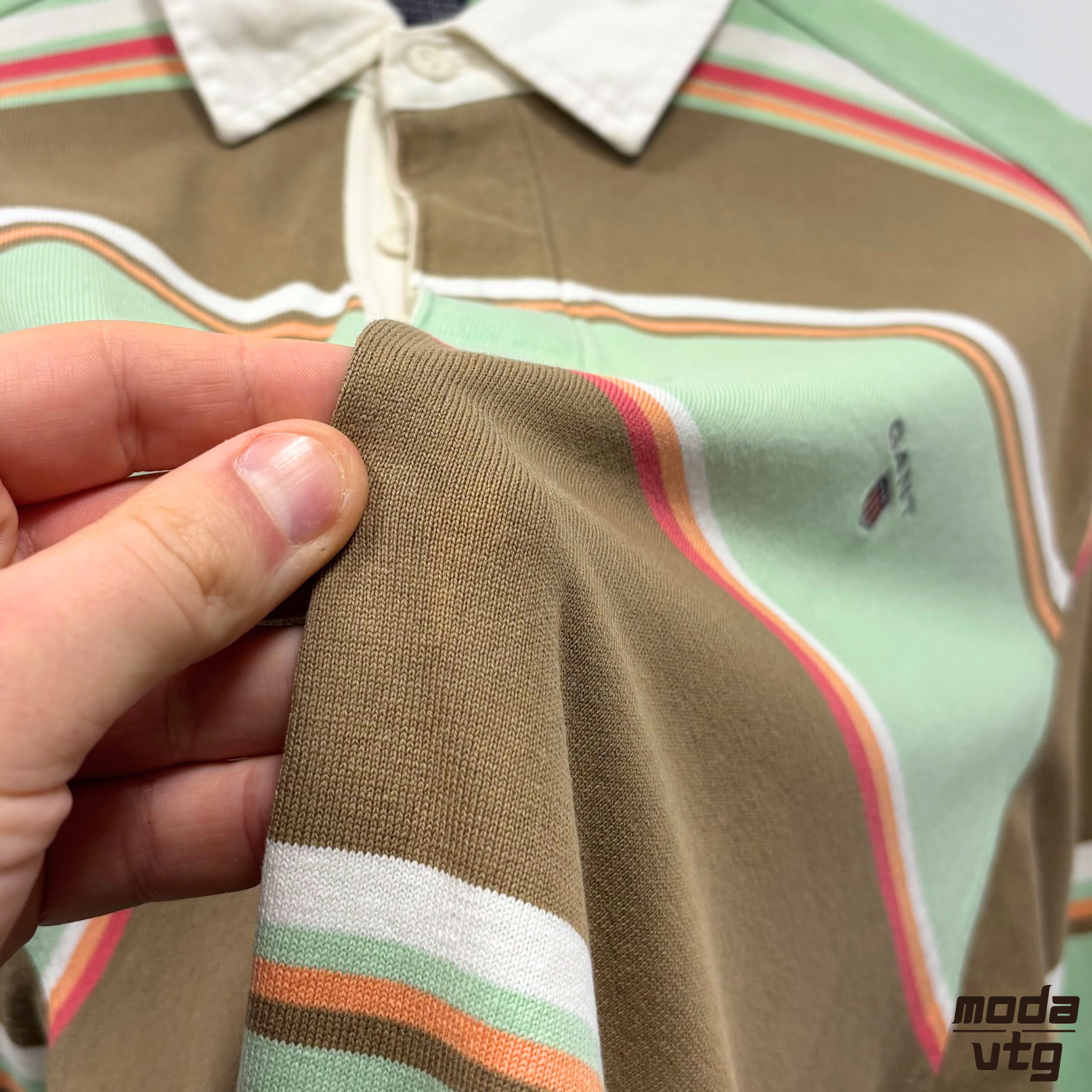 Vintage Y2K GANT Rugby Polo Brown Green Large Striped Retro