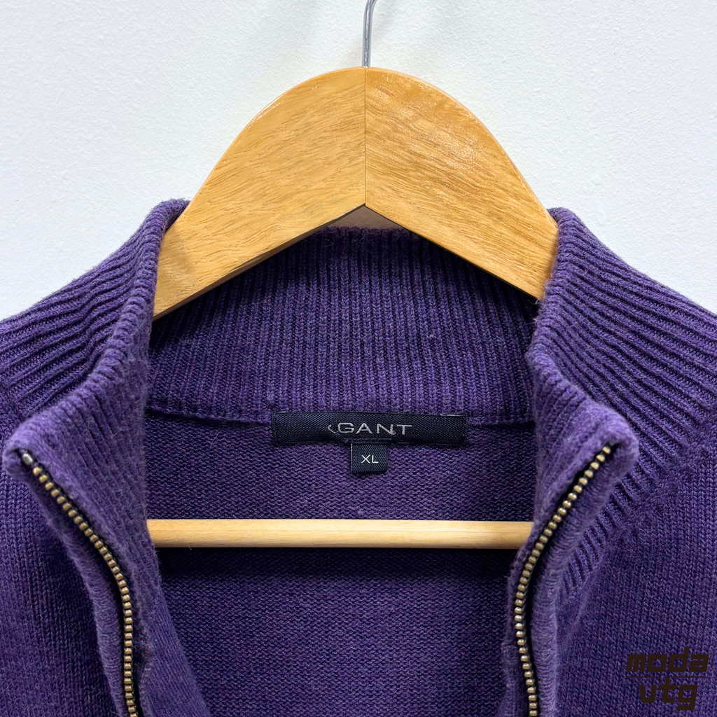 Vintage Y2K GANT Knitted Jumper Purple XL Quarter Zip