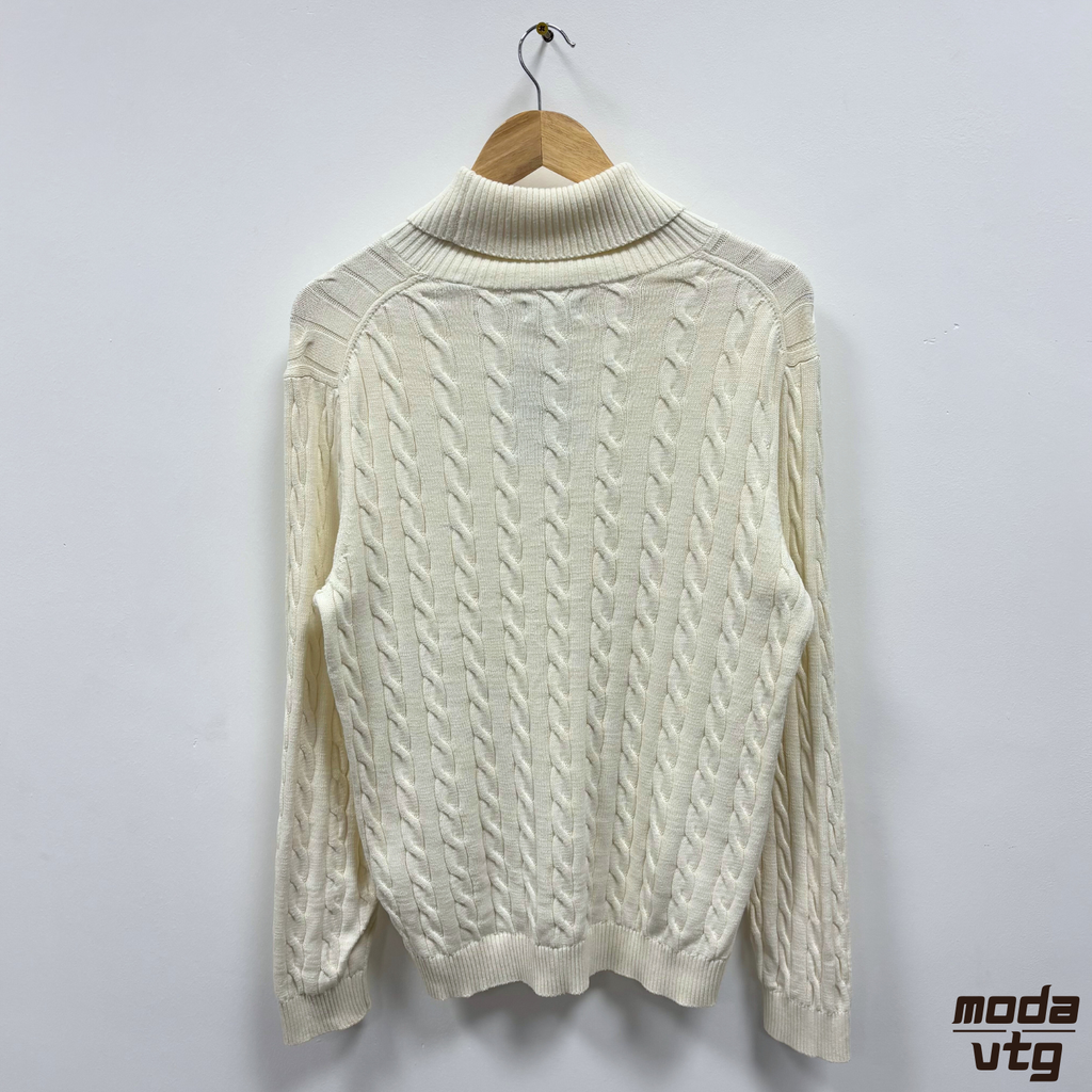 Vintage Y2K GANT Knitted Jumper Beige Medium Cable Turtle Neck