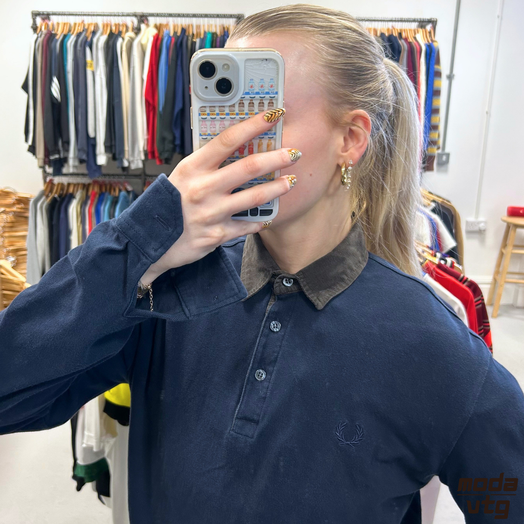 Vintage 90s Fred Perry Polo Navy Medium Unisex Retro