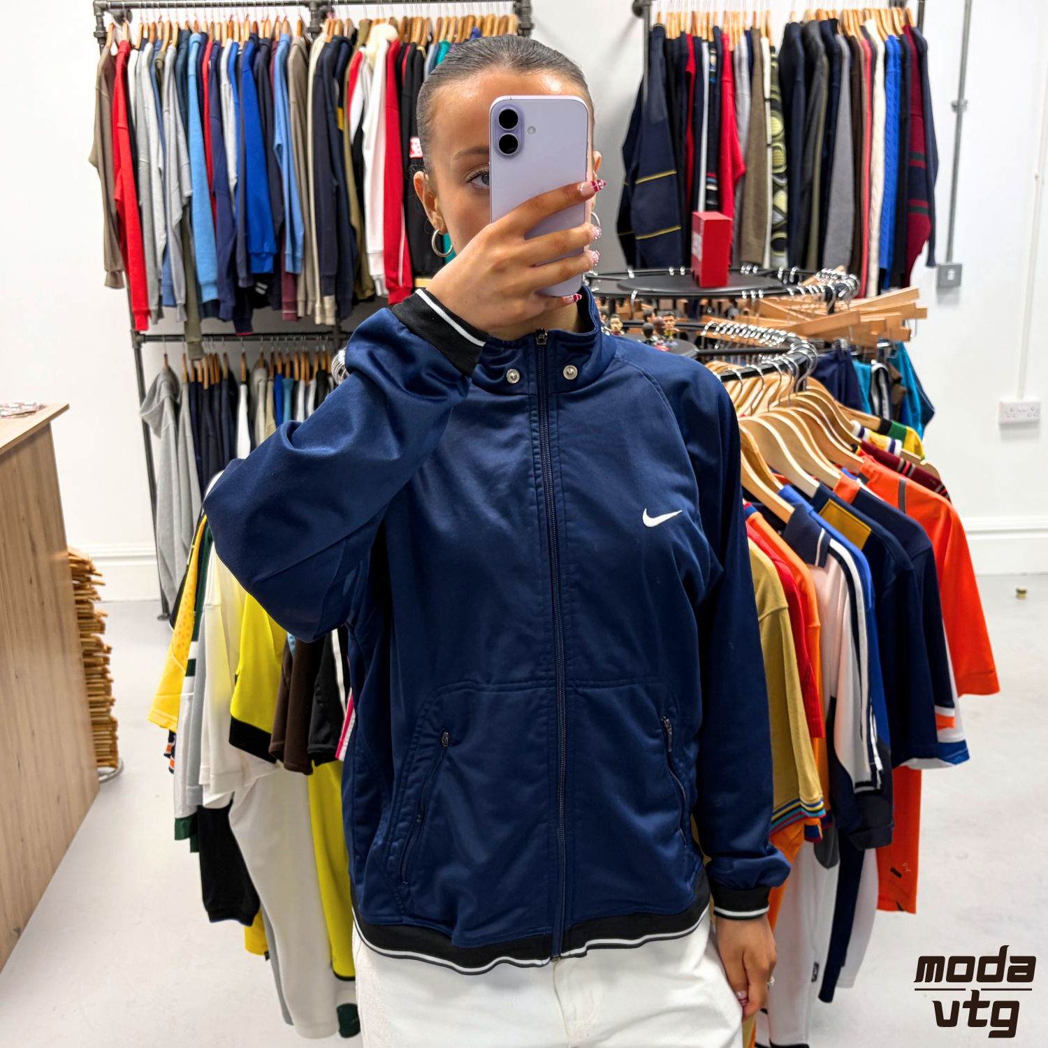 Vintage 90s Nike Track Jacket Navy Small Unisex Retro