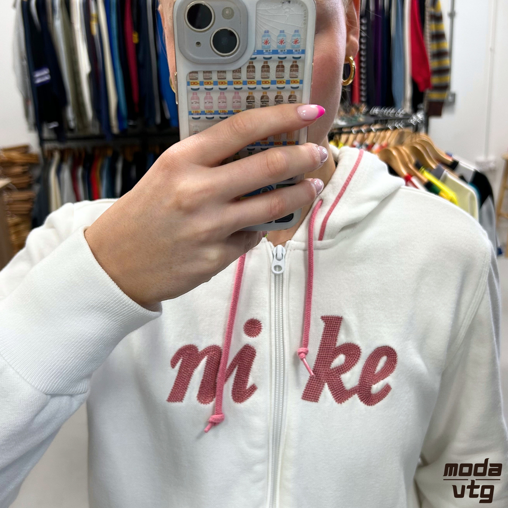 Vintage Y2K Nike Hoodie White Women’s Small Retro Full Zip