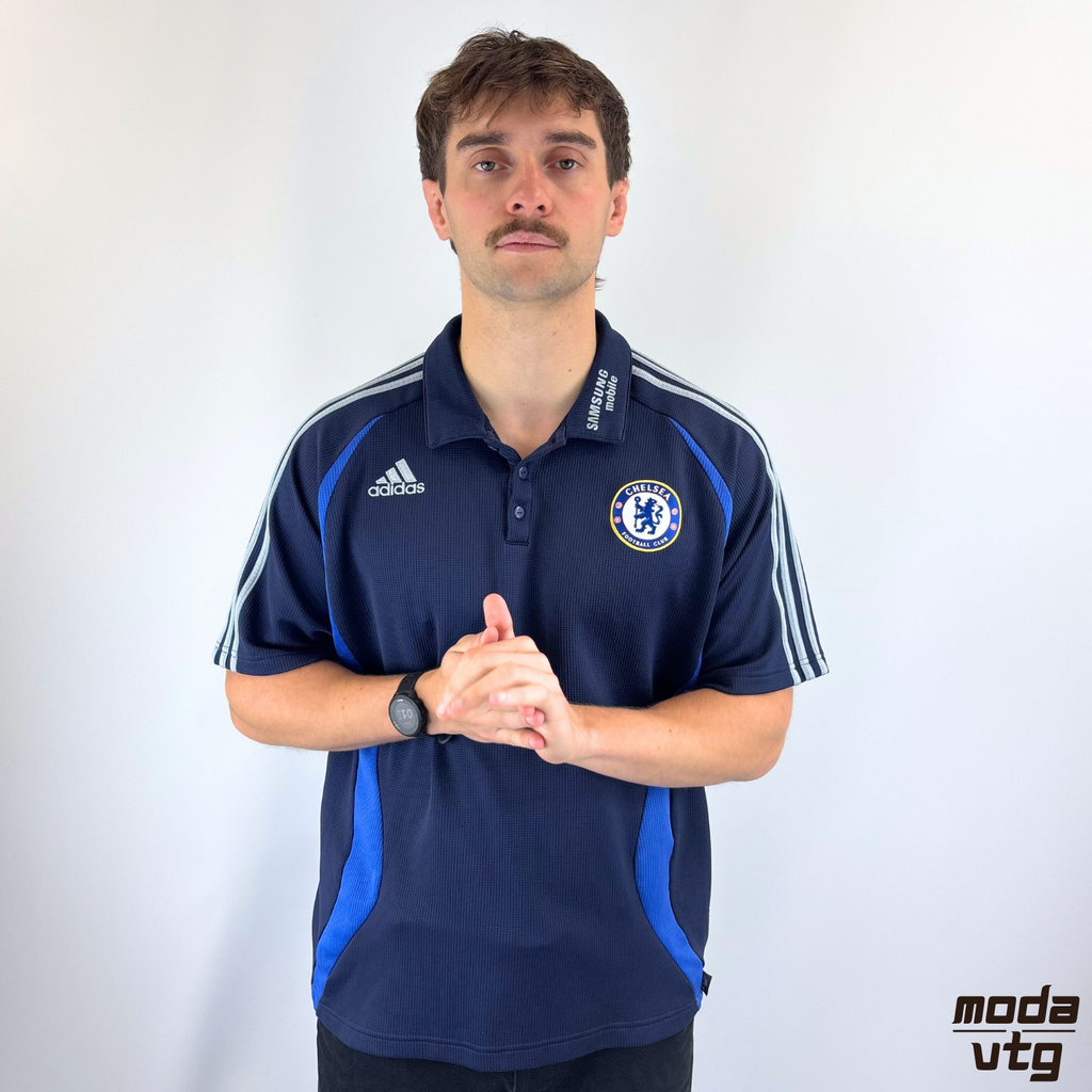 Vintage Y2K Chelsea FC Adidas Polo Navy Large