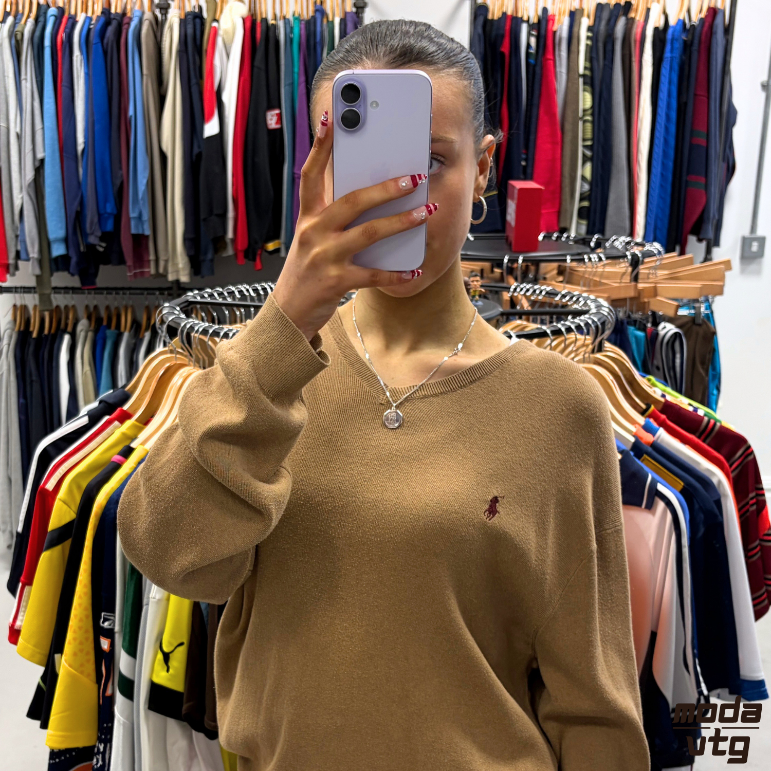 Vintage Y2K Ralph Lauren Knitted Jumper Brown Large Unisex Retro V-Neck Pima