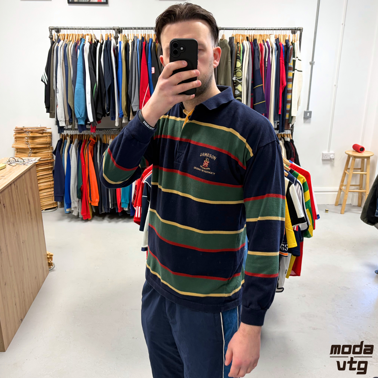 Vintage Y2K Jameson Irish Whisky Rugby Polo Large Striped