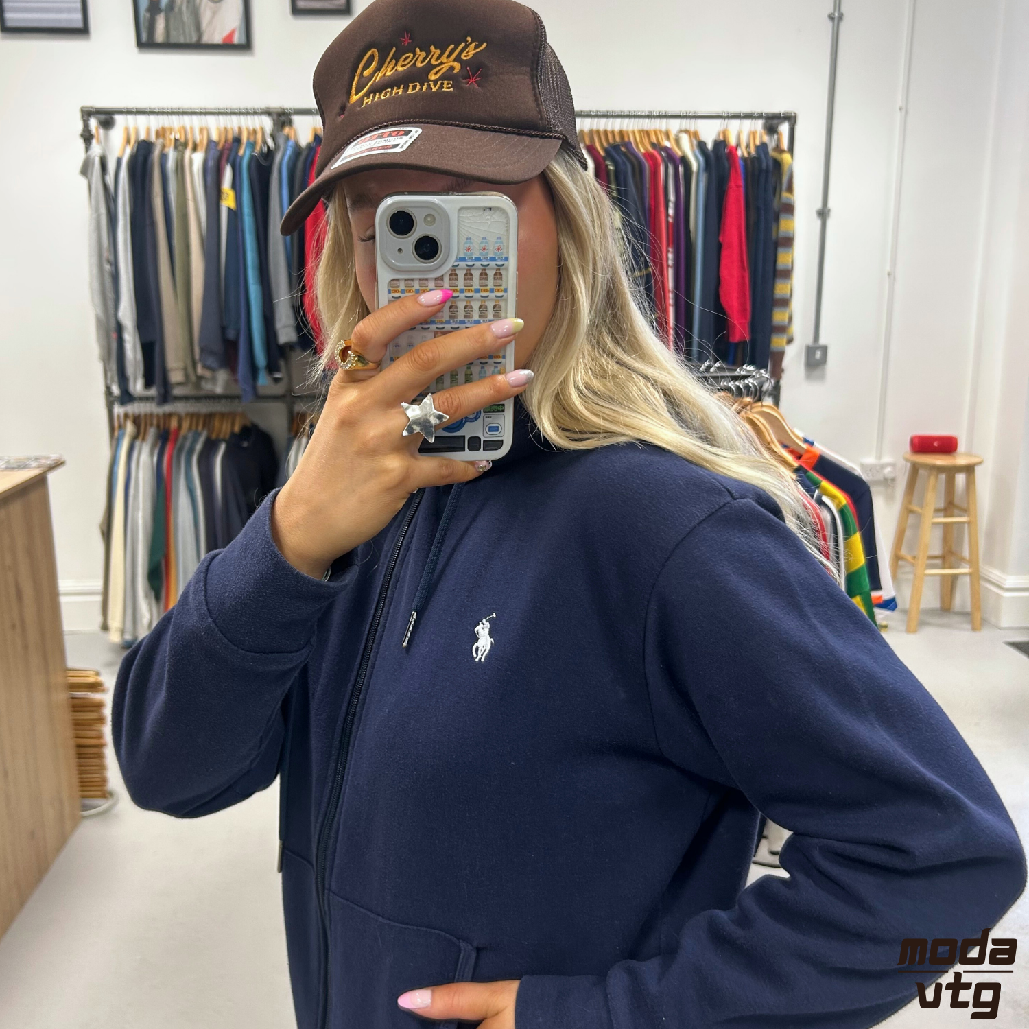 Vintage Y2K Ralph Lauren Hoodie Navy Small Retro Unisex Full Zip