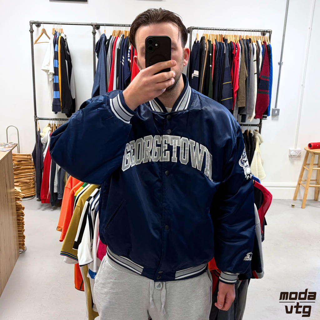 Vintage 90s Georgetown Varsity Jacket Navy XL Starter Unisex Retro Puffer