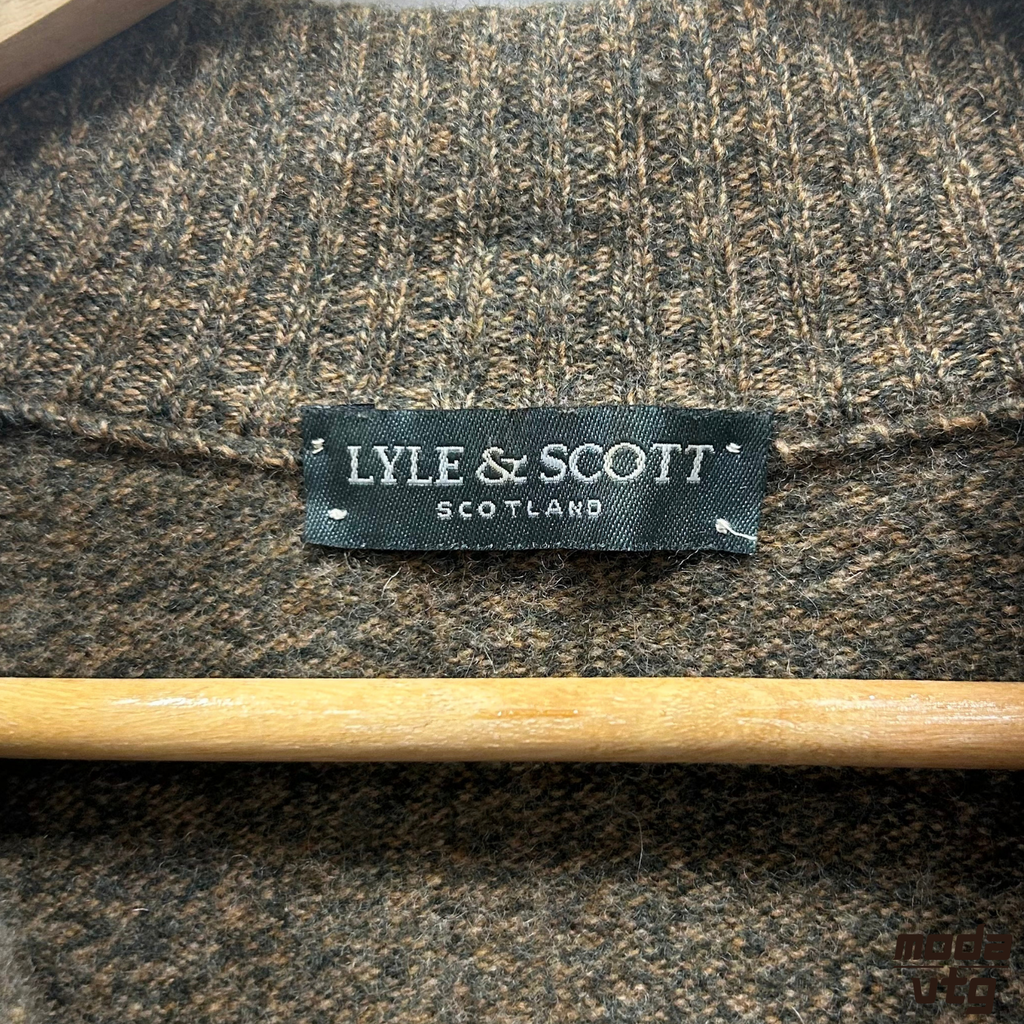 Vintage 90s Lyle & Scott Knitted Jumper Brown Medium Wool Unisex Retro