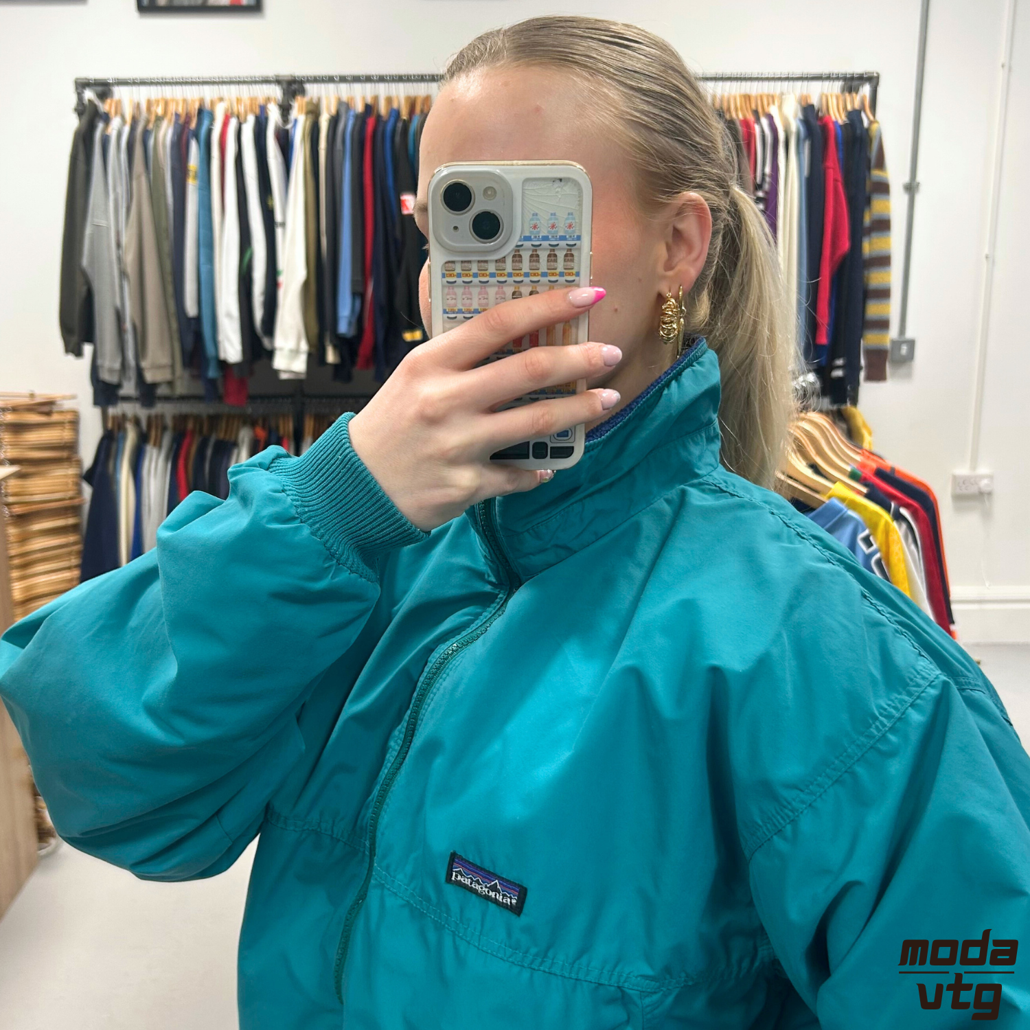 Vintage 90s Patagonia Jacket Turquoise Large Fleece Lined Retro Unisex Gorpcore