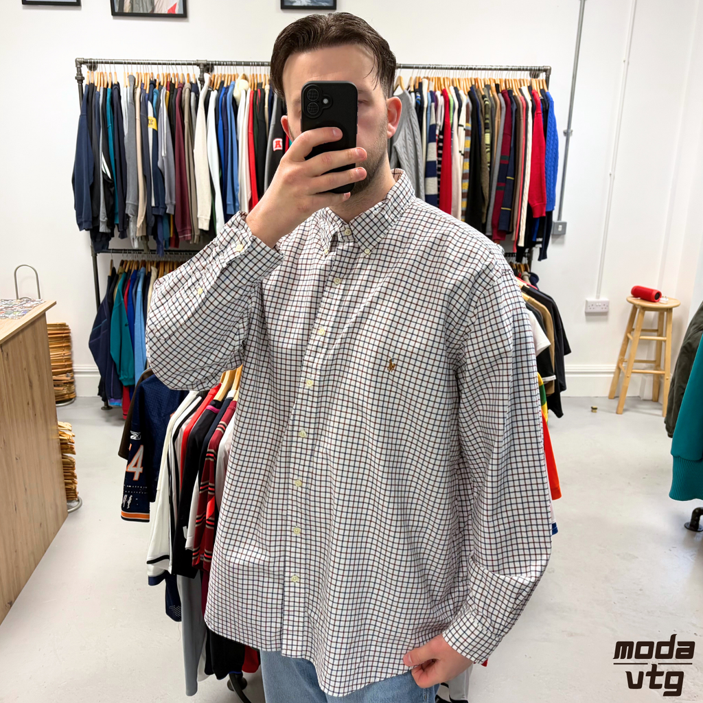 Vintage Y2K Ralph Lauren Shirt White XXL Retro Cotton Gingham