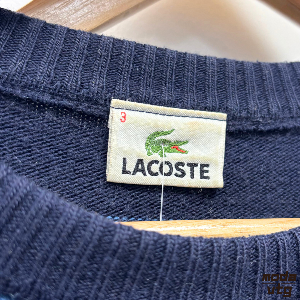 Vintage Y2K Lacoste Knitted Jumper Blue Medium Retro Unisex Striped
