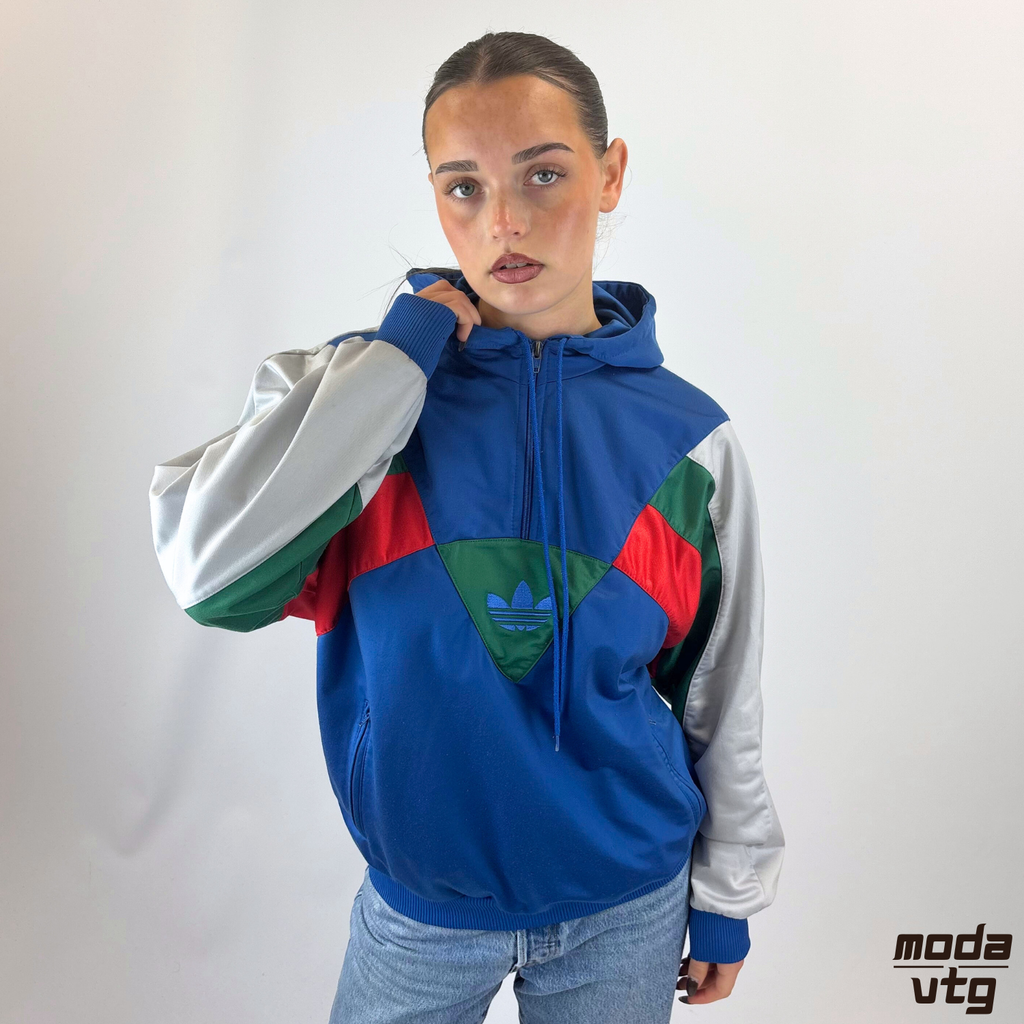 Vintage 90s Adidas Hoodie Blue Medium Polyester Quarter Zip